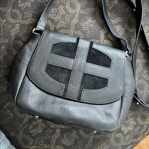 Women's Leather & Suede Black Crossbody Bag Elaine Turner NWT